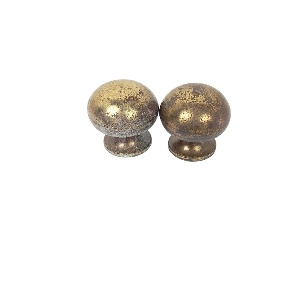 Vintage Brass Tone Metal Cabinet Knobs Pair Mushroom Pulls‎ Canada S-25-519 Aged
